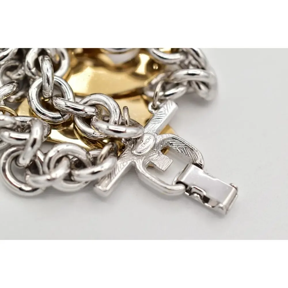 Givenchy Vintage Logo Charm Bracelet Gold Chunky Runway Rare Signed 1980s BinO